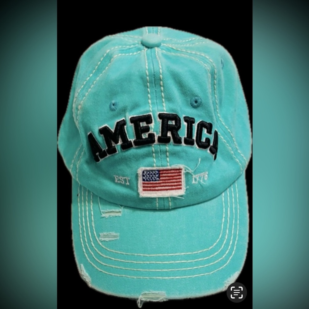 Teal 'America' Embroidered Cap NWOT